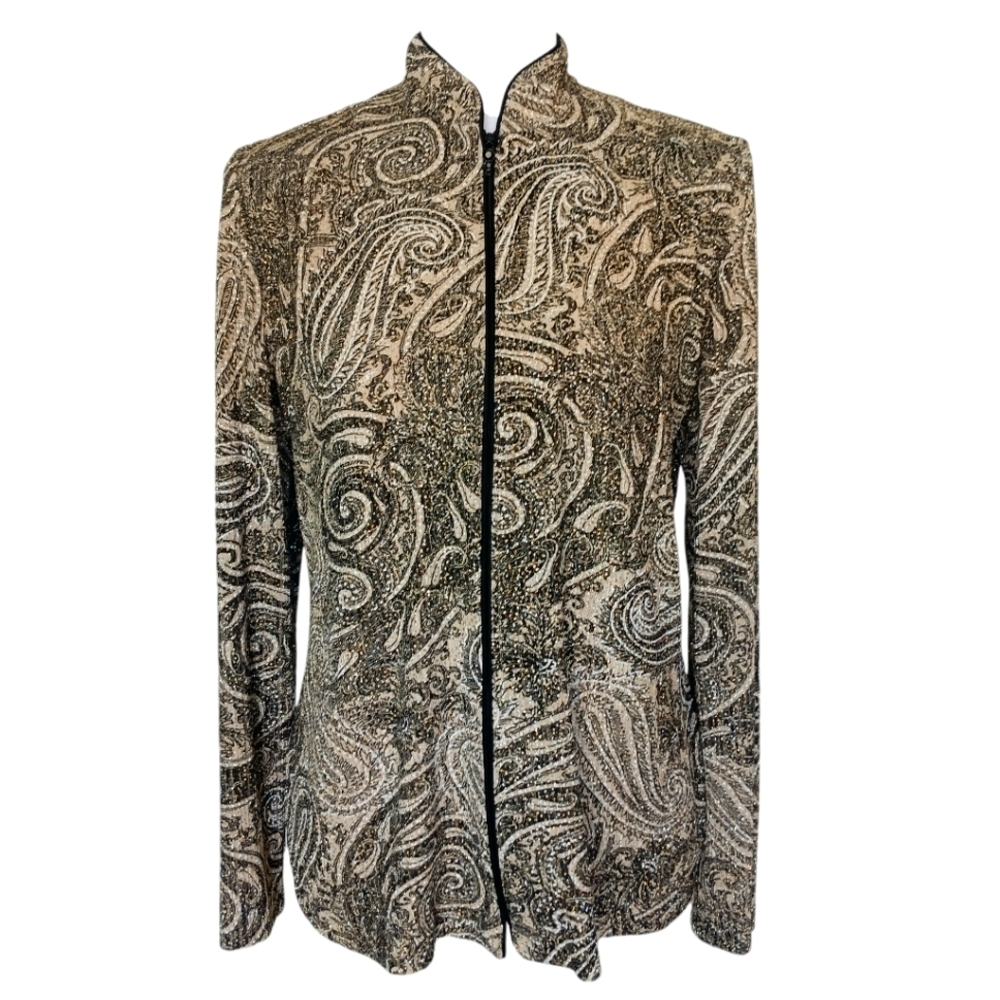 Alex Evenings Jacket Blazer Women's Size Small Gold‎ Sparkles Full Zipper